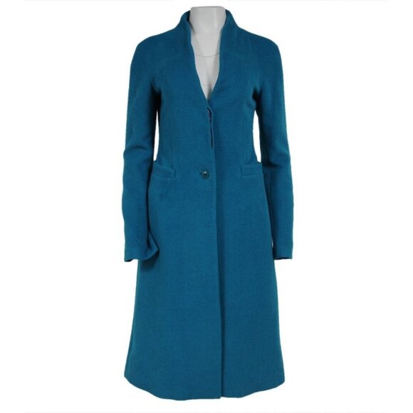 Zac Posen Women Over Coat US Turquoise Wool Agora Jacket Long Trench